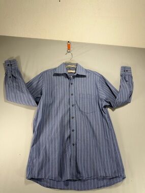 Men’s Michael Kors Blue & White Striped Long Sleeve Shirt Size 15 1/2 Medium